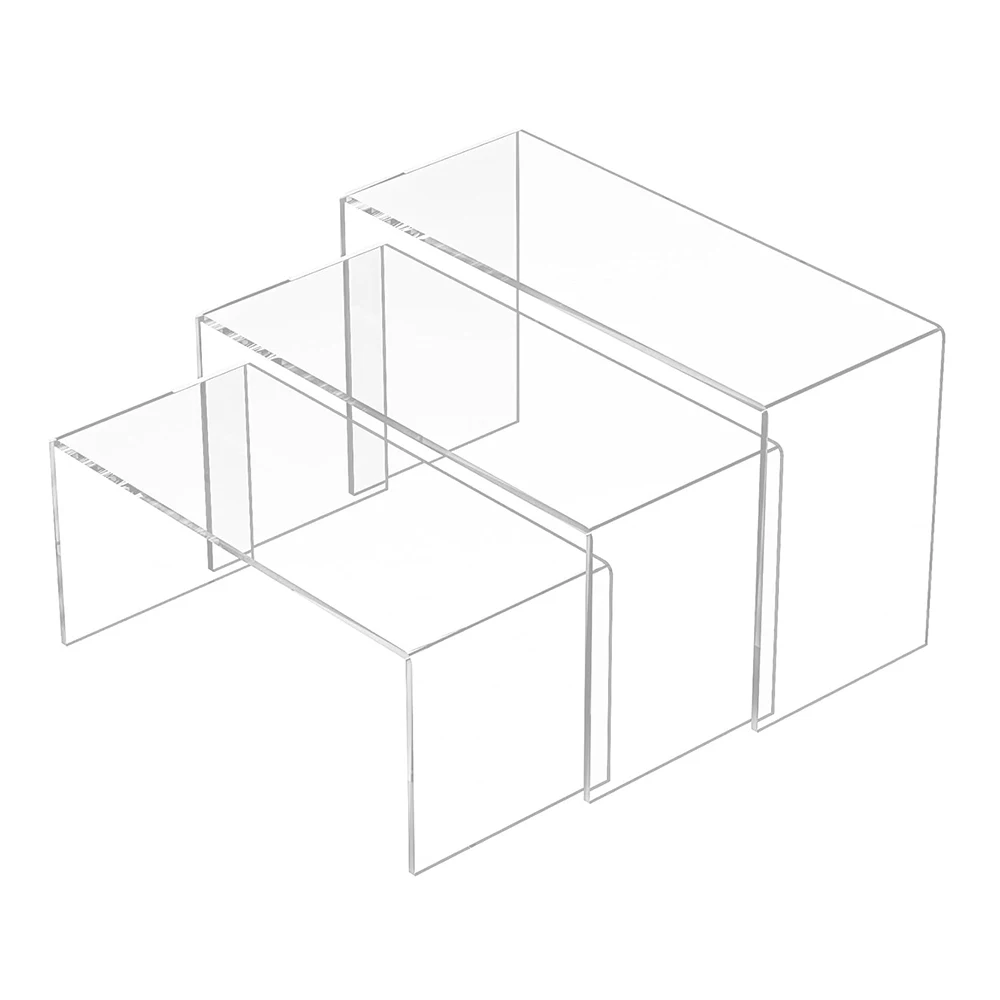 

Acrylic Clear Display Risers Shelf 3pcs Countertop Display Stands for Pop Figure,Bags,Collectibles,plants Organizer Display