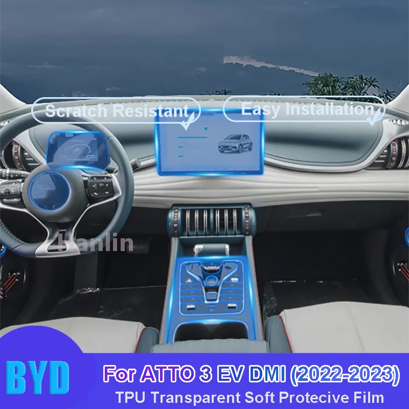 

Прозрачная защитная пленка из ТПУ для BYD ATTO 3 EV DMI (2022-2023) Автомобильная внутренняя центральная консоль защитная пленка против царапин Автомобильная наклейка