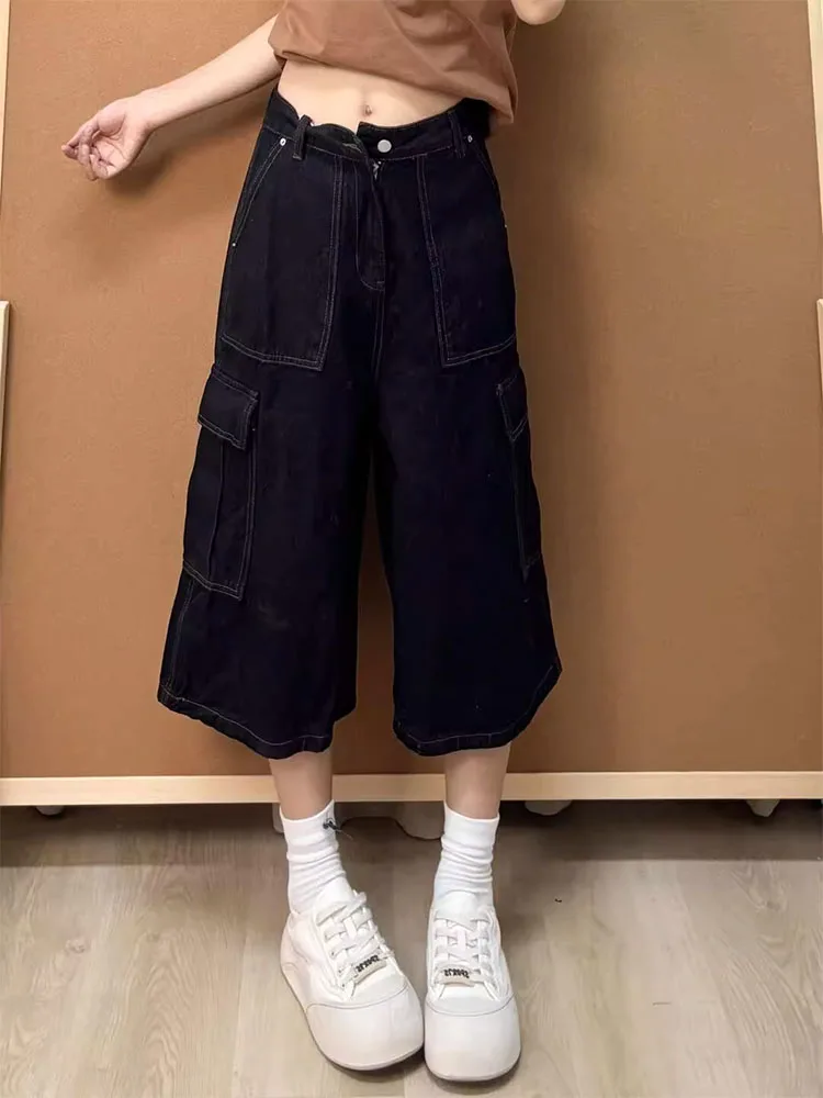 Jean de travail rétro américain pour femmes, Design de rue, ample, Slim, jambes larges, pantalon ort sept-quarts, coupe ample décontractée