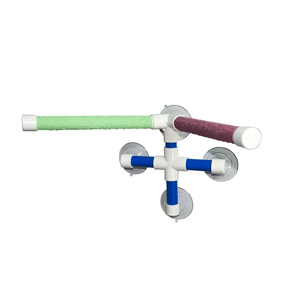 

1set Parrot Shower Stand Bath Scrub Station Frame Four Corner Suction Cup Double Stop Bar Bird Toy