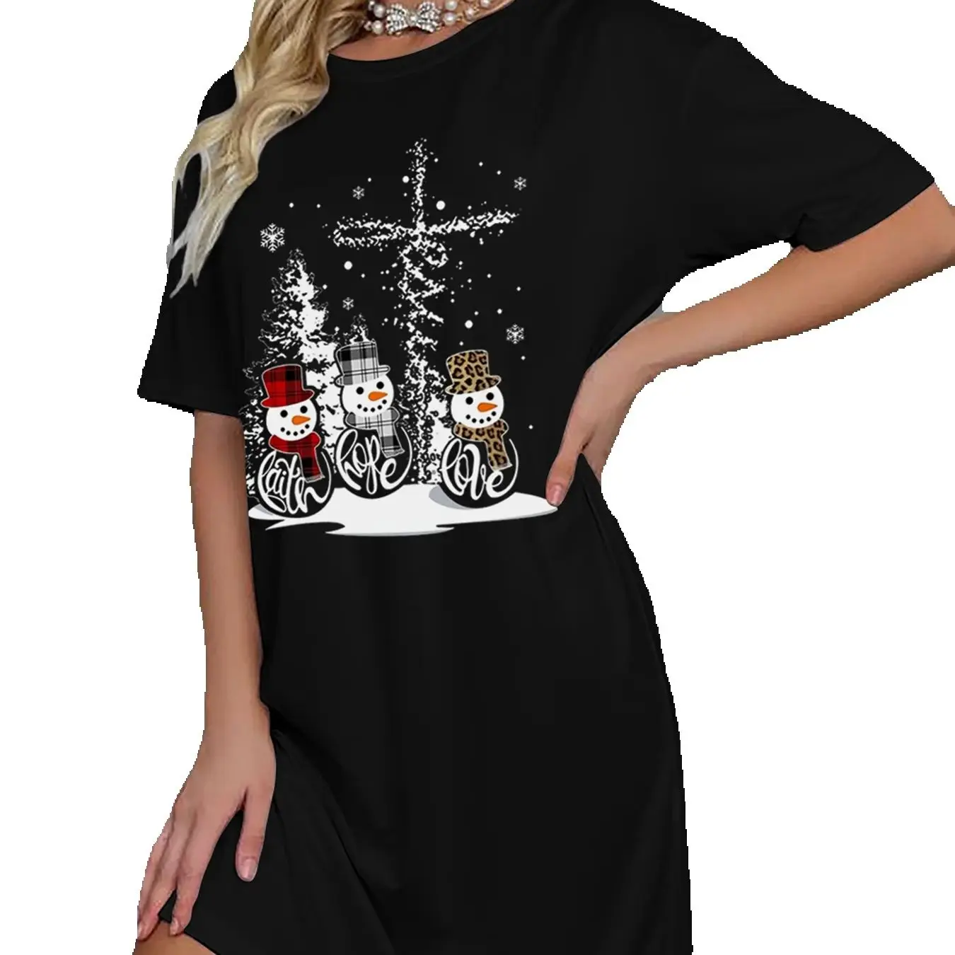 Dames Fun Kerst 3D Gedrukt Sneeuwpoppen Patroon T-shirt Jurk Comfortabele A-lijn Damesjurk Kerstkostuum Y2k Kleding