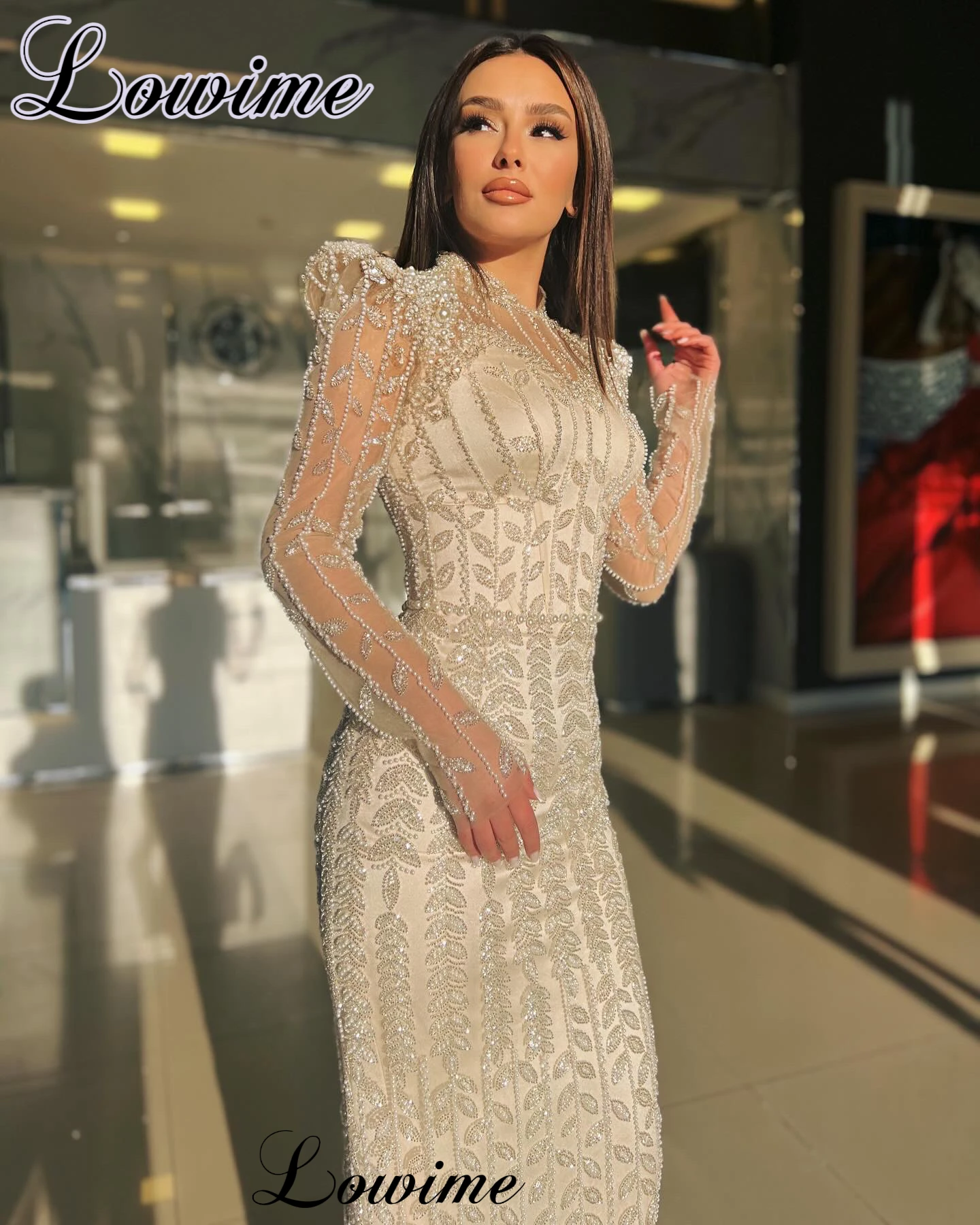 Luxury Beaded Evening Dresses Mermaid Long Sleeves Elegant Celebrity Dresses For Women Robes De Soirée Formal Occasion Dresses