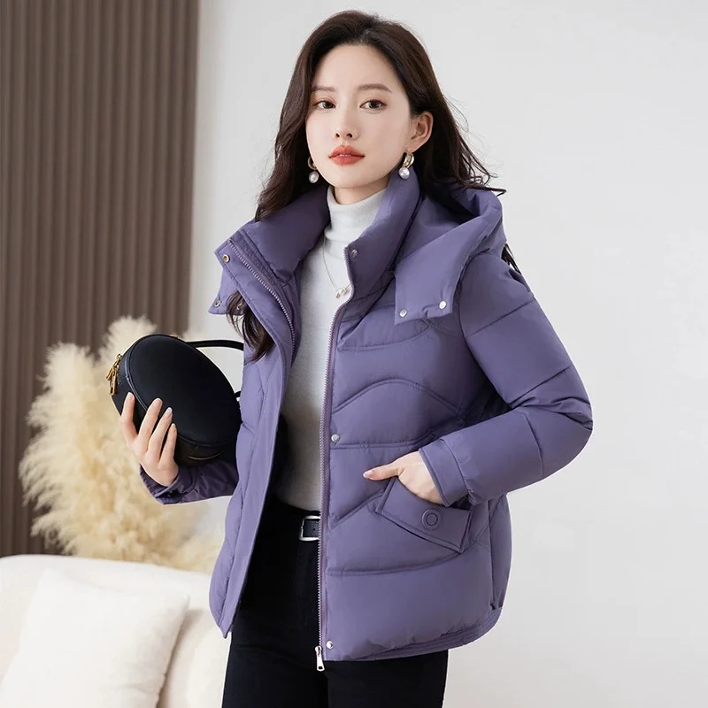 

2025 Fashion Winter Cotton-padded Coat Women's Short Hooded Parkas Thicken Warm Down Cotton Jacket Loose Outerwear Casual Tops