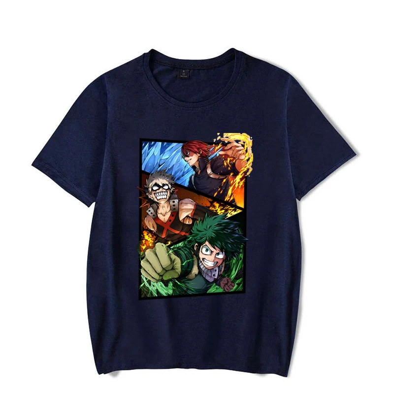 Hot Anime Deku Bakugou Katsuki Todoroki Shoto Print T-Shirt Women Men Loose Short Sleeve Round Neck Top Unisex Casual Shirt Tee