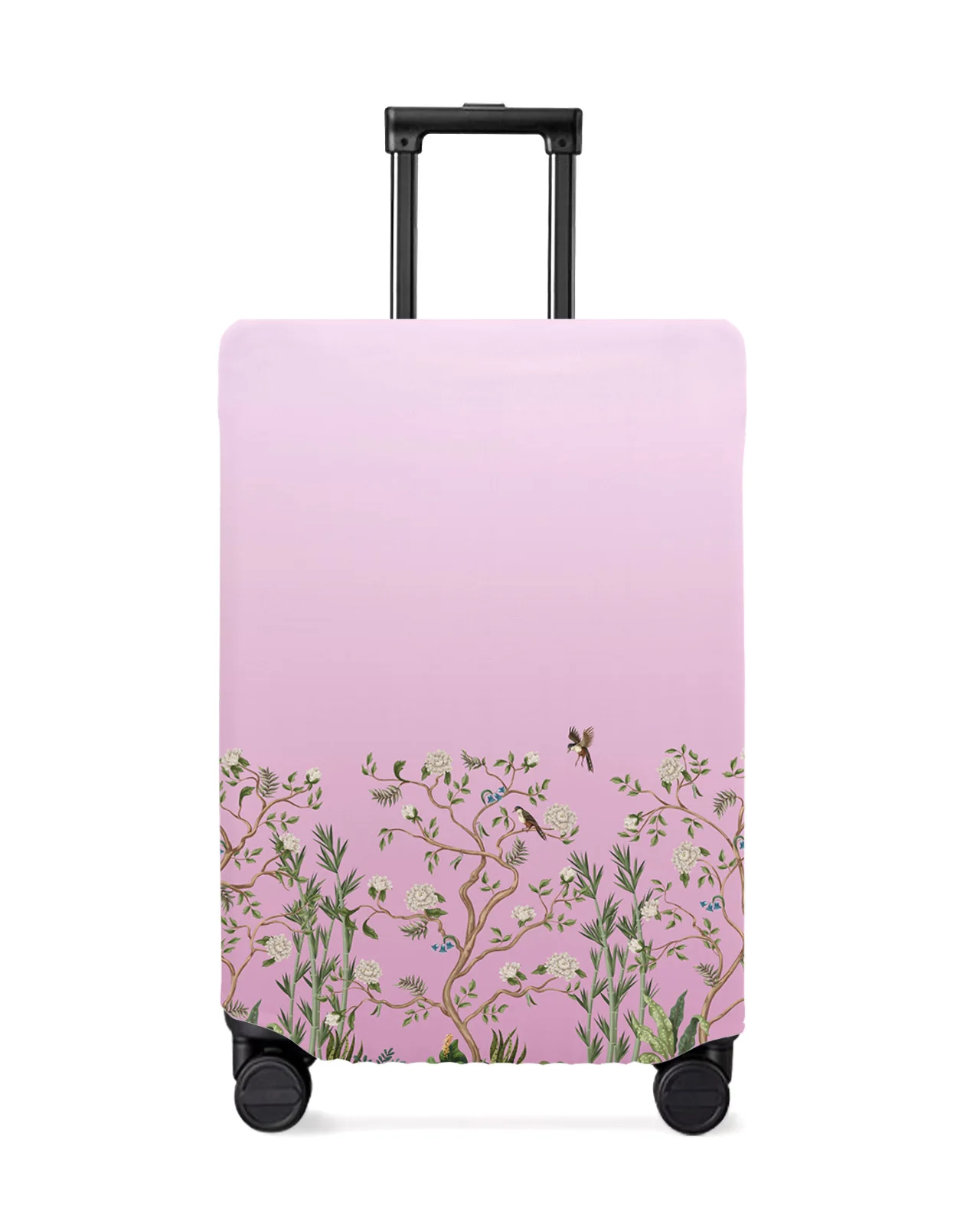 Pink Gradient Flower Plant Bamboo Bird Luggage Cover Stretch Baggage Protector Dust Cover for 18-32 Inch Travel Suitcase Case