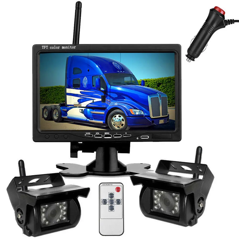 

2x Wireless IR Reversing Camera 7" Monitor Rear View Kit for Truck Caravan Bus