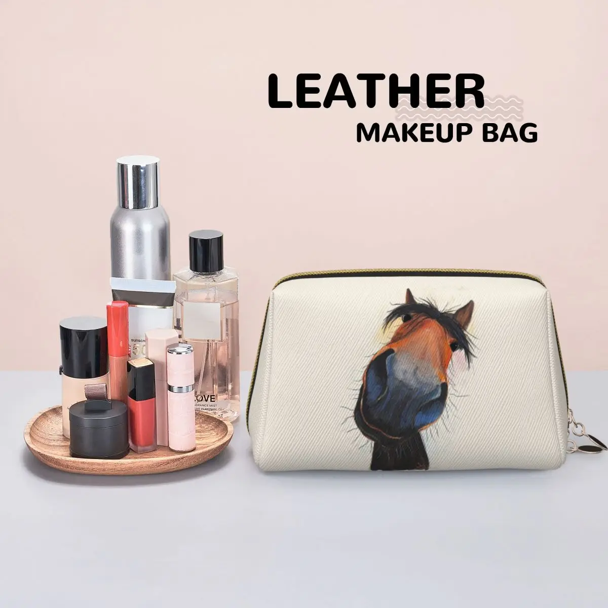 HORSE PRiNT 'HAPPY DAVE' BY SHIRLEY MACARTHUR Women Cosmetic Bag Travel Makeup Organizer Pouch Toiletry Storage Dopp Kit Box