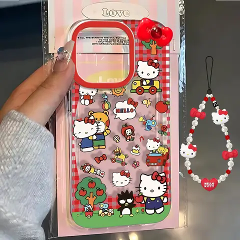 3D 활 귀여운 Hellokitty 아이폰 16 15 14 13 12 11 미니 프로 맥스 X XR XSMax 7 8 플러스 소프트 TPU 뒷면 커버에 대 한 끈 전화 케이스