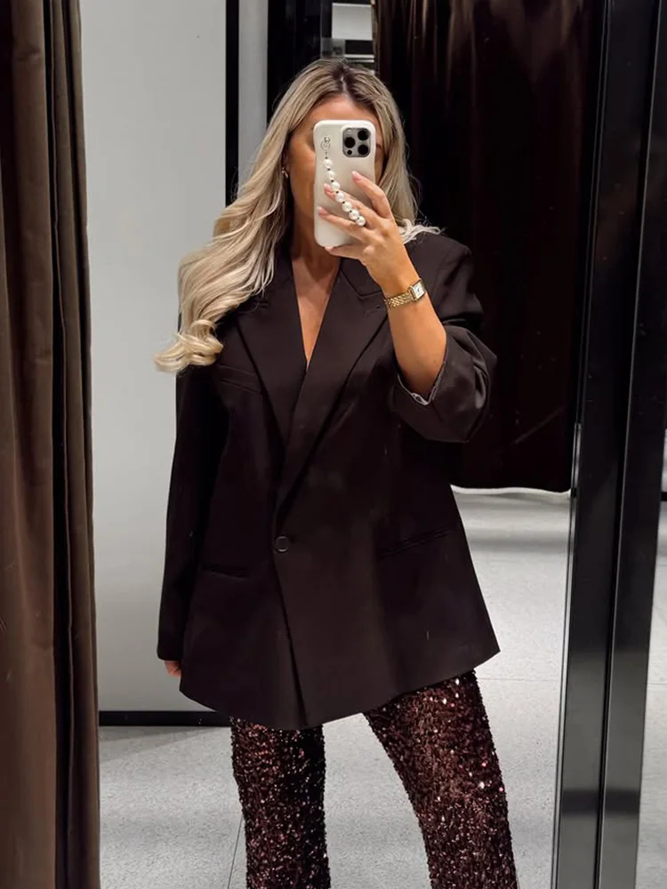 

Женский модный однобортный блейзер HH, осенний, в стиле High Street, с карманами, отложным воротником, повседневное пальто с длинными рукавами для работы и отдыха