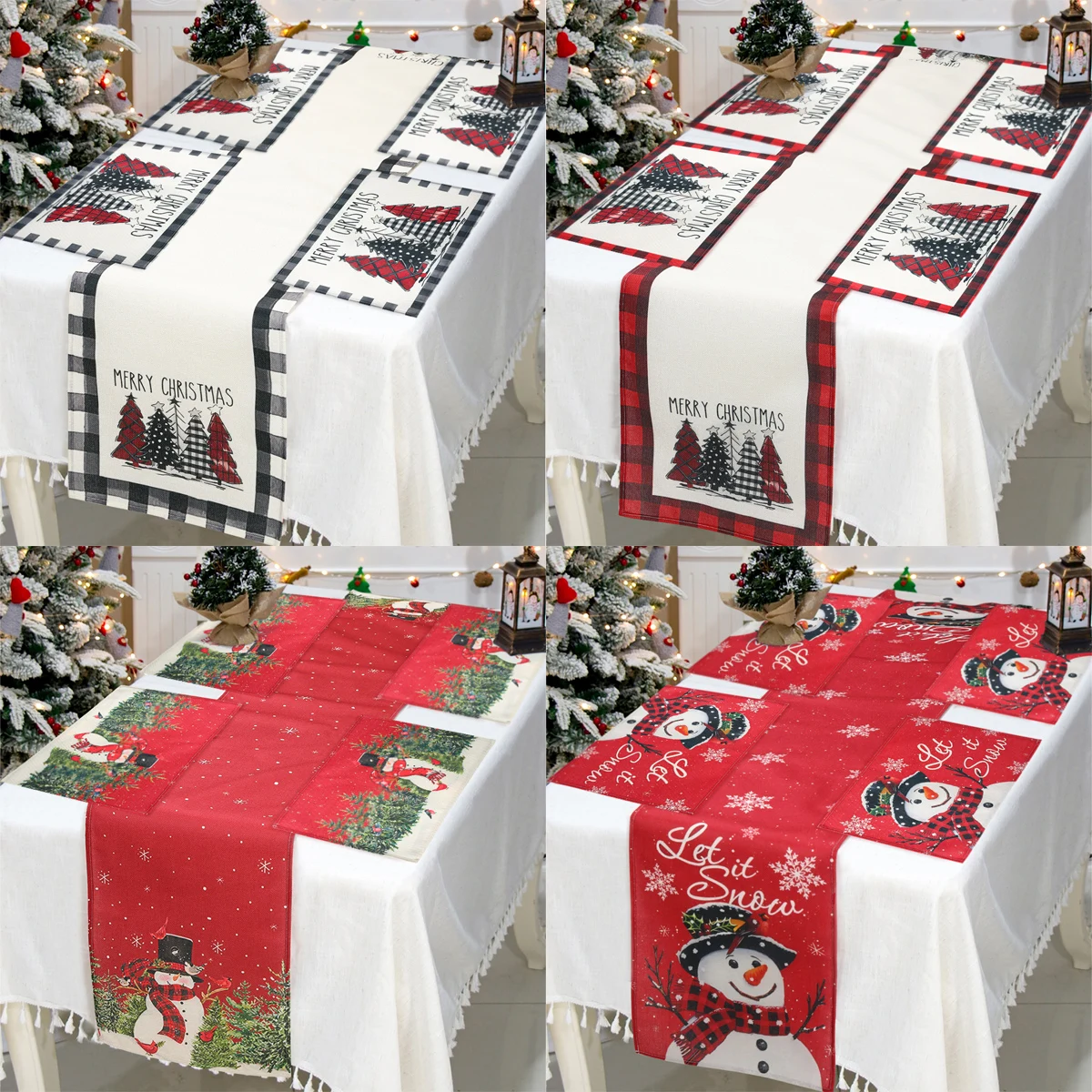 Christmas Linen Table Runner Placemat Set Merry Christmas Decor For Home 2024 Navidad Noel Kerst Xmas Decor New Year Gifts 2025