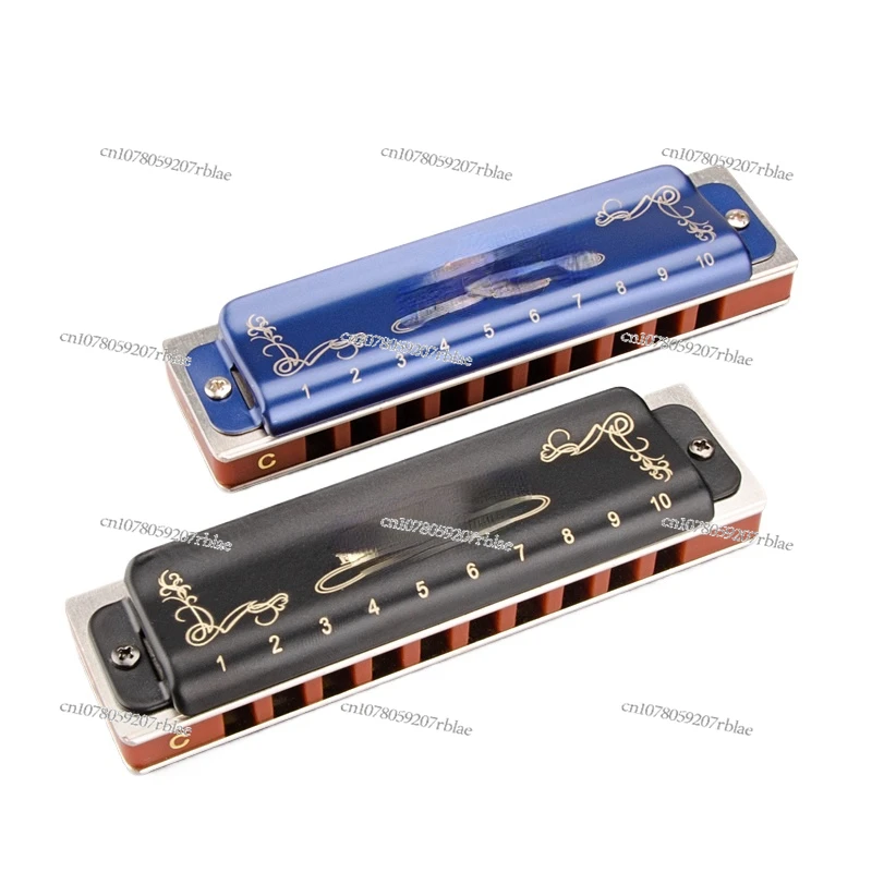 Harmonica 10 Hole Black Blue Beginner Adult, Blues C Ten Hole Blues Blues Harmonica T008K