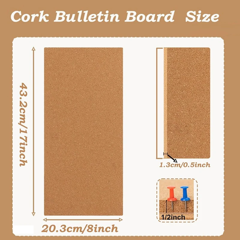 Cork Board Bulletin Board, กระดานพินสี่เหลี่ยมขนาดเล็กสําหรับผนัง, กระดานไม้ก๊อกแบบมีกาวในตัวสําหรับสํานักงาน, โรงเรียน และบ้าน