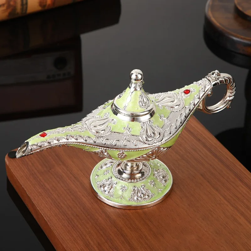 Retro Alaladdin Magic Lamp Alloy Ornament Light Luxury High-End Wishing Craft Living Room Wine Cabinet Art Decoration Figurine