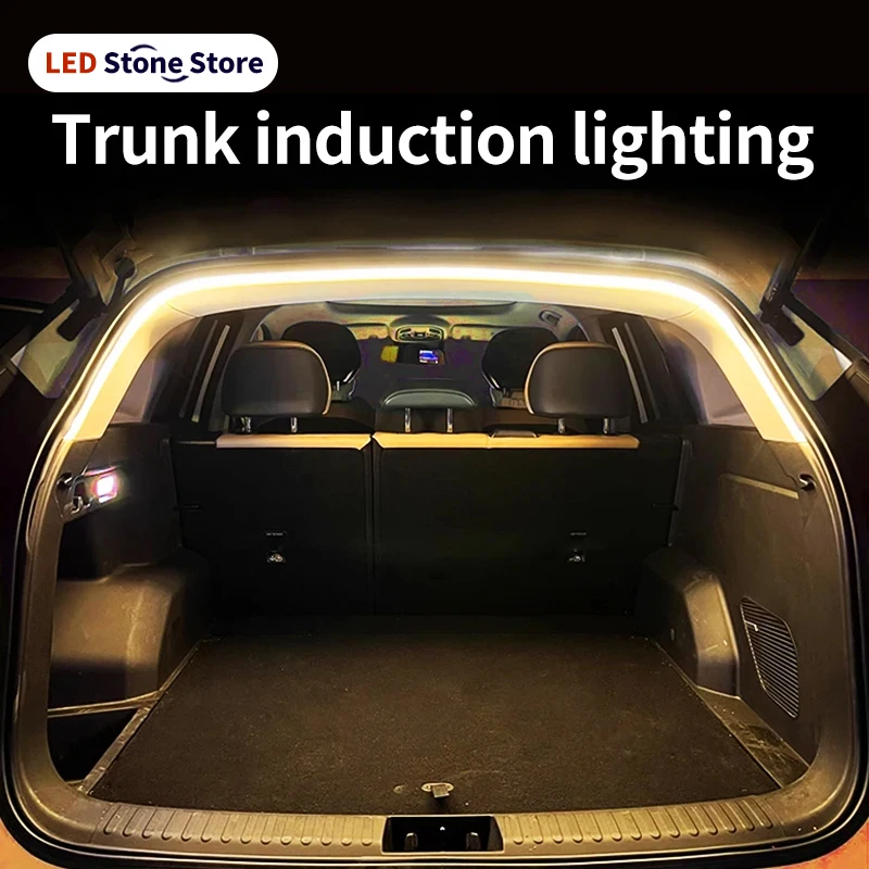 Auto-Kofferraumbeleuchtung mit hoher Helligkeit, Ambientebeleuchtung, Innendekoration, LED, kabellos, automatische Sensorsteuerung, Heckklappen-Lichtleiste