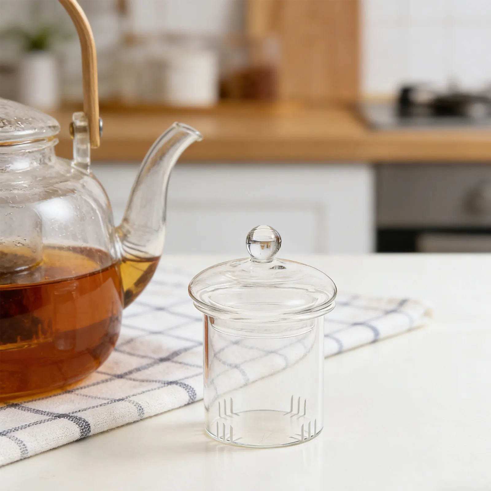 2Set Glass Tea Strainer Infuser Transparent Loose Leaf Herbal Tea Replacement Removable Blooming Infuser for Home Office