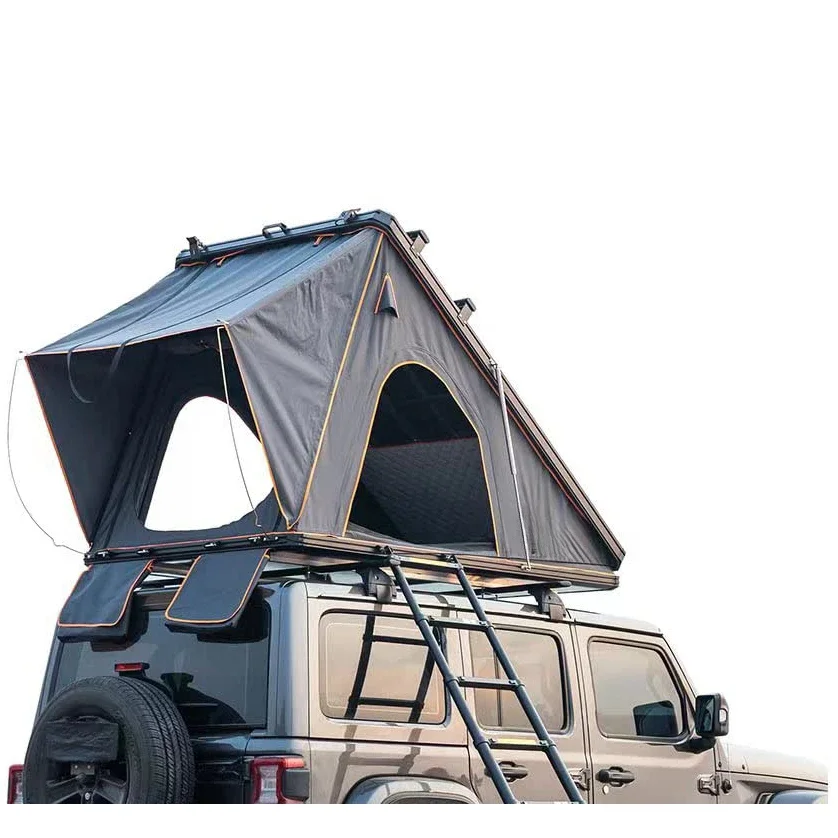 

Camping Accessories Aluminum 4 Person Triangle Car hardshell Rooftop Tent Clamshell Black Gray Hard Shell Roof Top RTT Tent