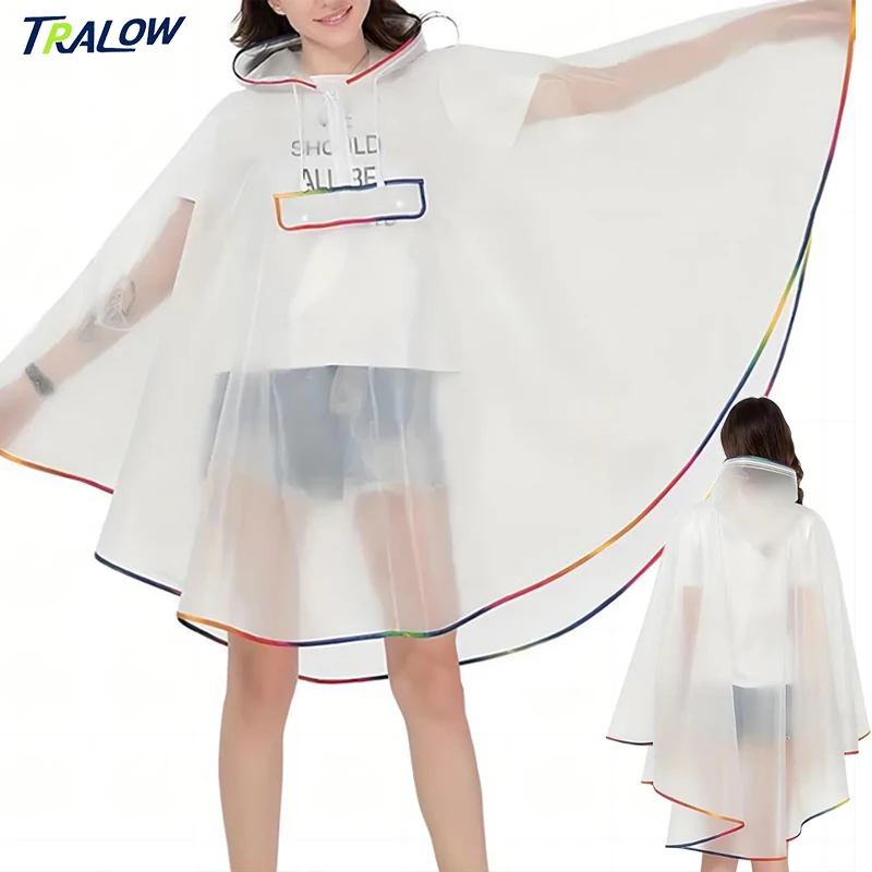 

TRALOW Waterproof EVA Rain Poncho Transparent Reusable Portable Foldable Raincoat for Adults Men Women Outdoor Hike Camp Travel