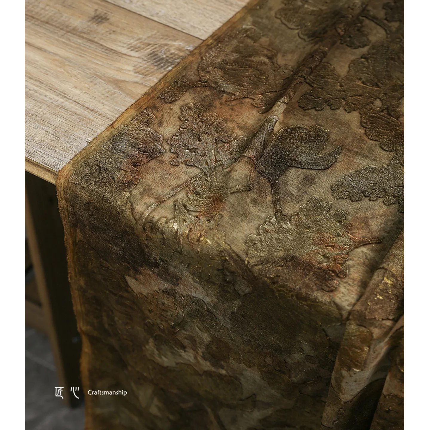 Alt-Retro-Kupfer-Bronzierung Stoff mit geschnittenen Blumenmustern, dünn, durchscheinend, rostfarben, Batik, DIY-Kleidung, Designer-Stoff – Detail 2