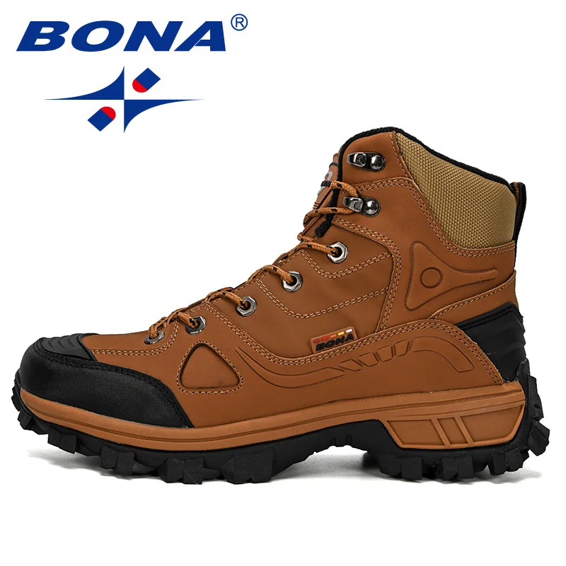 BONA-Sapatos esportivos de couro para homens, sapatos de caminhada ao ar livre, sapatos esportivos de inverno, sapatos de trekking, novos designers,