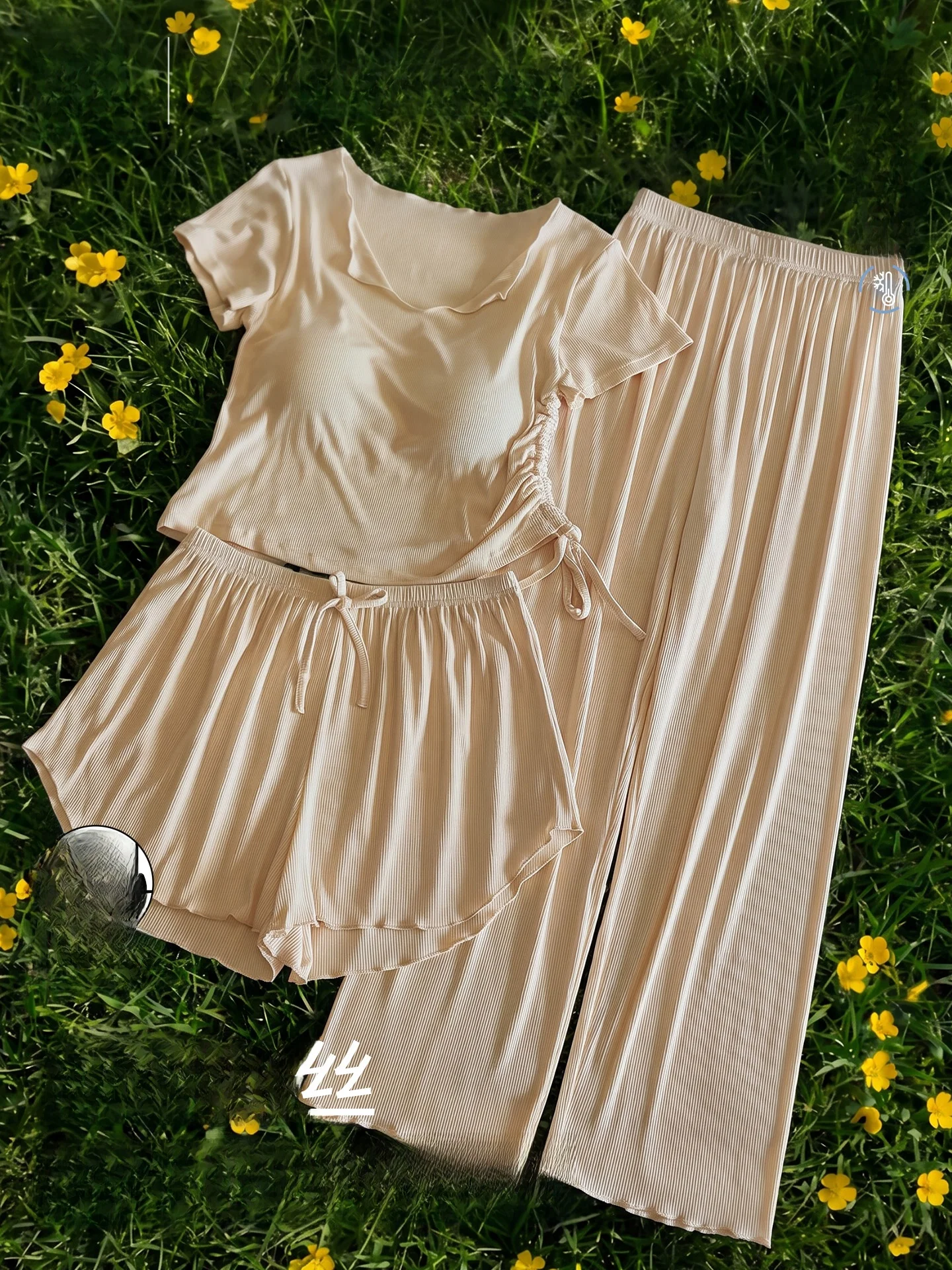  Woman Ice Silk Sleepwear Modal Women's Short Sleeve Three Piece Set Simple Comfortable Home Clothes Set Ultra Soft V Neck