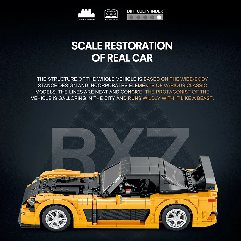 Techniczny supersamochód RX7 Oryginalny design Model Klocki 1:12 Samochód wyścigowy MOC 11029 Prędkość Pojazd Klocki Zabawka Prezent dla chłopców