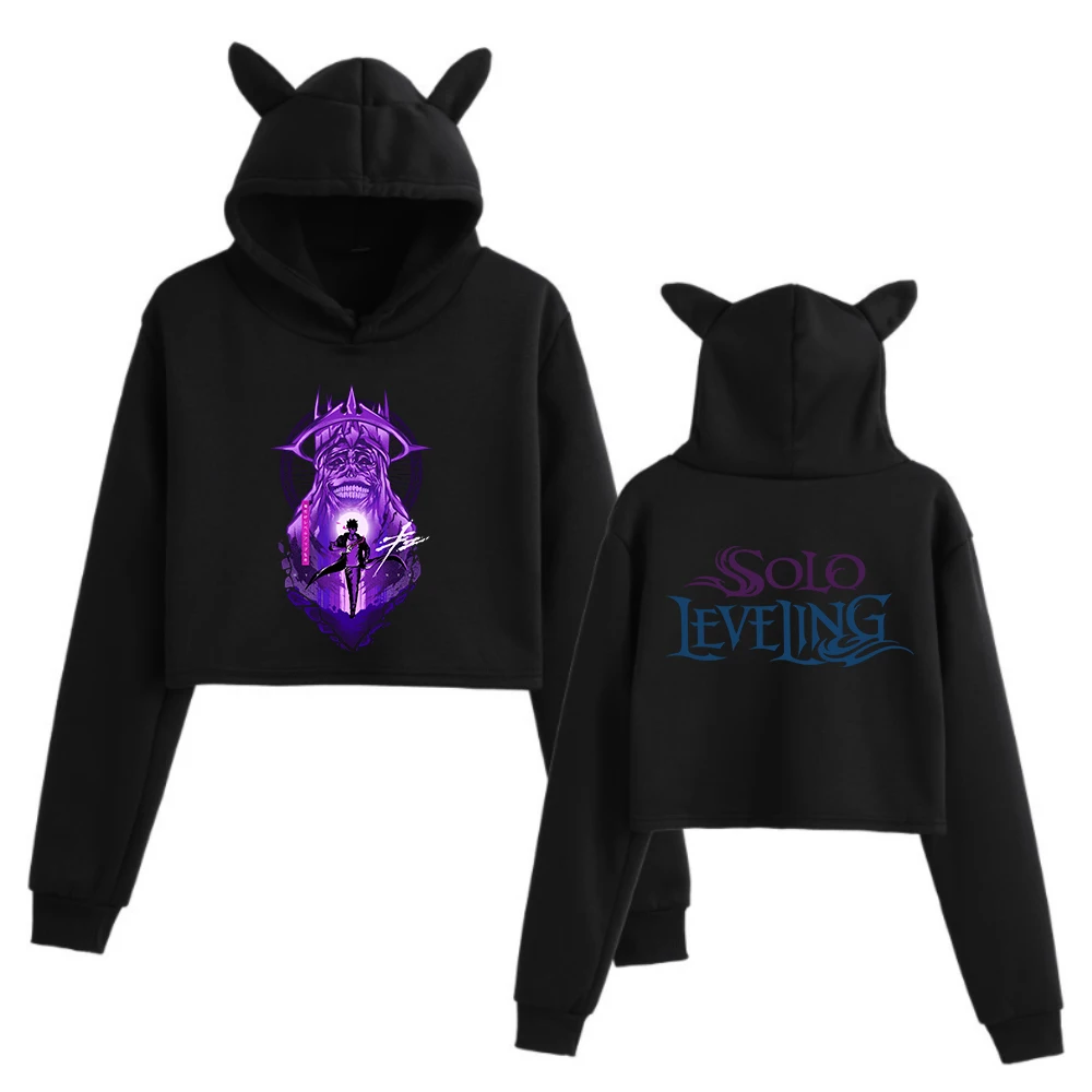 Solo Leveling Statue of God Cat Ears Long Sleeve Crop Tops Girls Fashion Hoodie