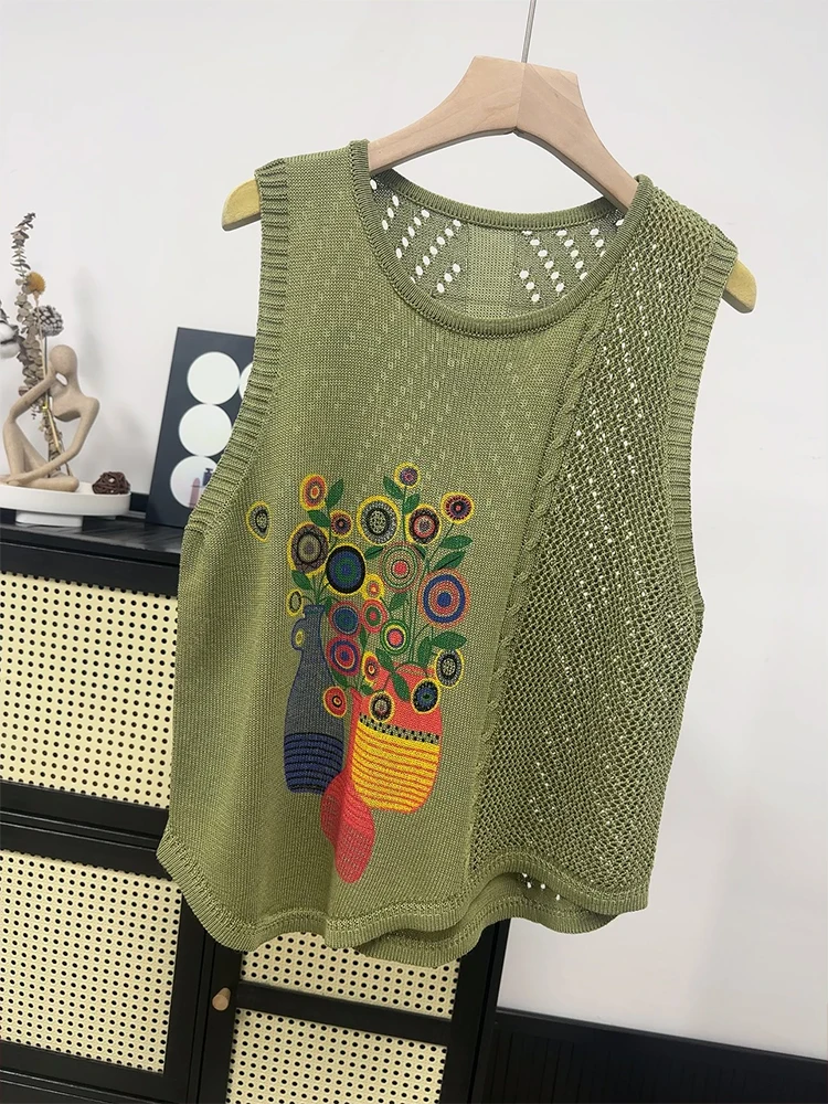 High Quality Irregular Hollowed Out Knitted Vest for Women's 2024 New Summer Thin Tank Top with Small Shoulder Strap