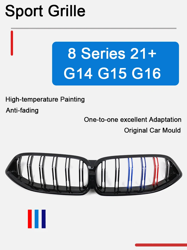 

BAZIT 8 Series 2021+ G14 G15 G16 ABS Three Colour Dual Slat &Single Slat Kidney Front Grille Glossy Black for BMW