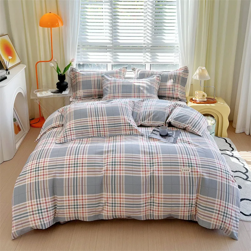 Autumn and Winter Four Piece Set of All Cotton Thickened Bed Sheets and Quilt Covers Simple Bedding Supplies