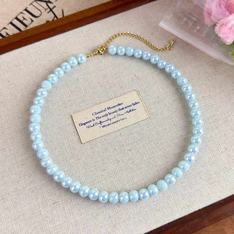 Colored Glass Beaded Choker Necklace Retro Boho Handmade for Women Summer Party Gift Elegant Unique Versatile Pendant