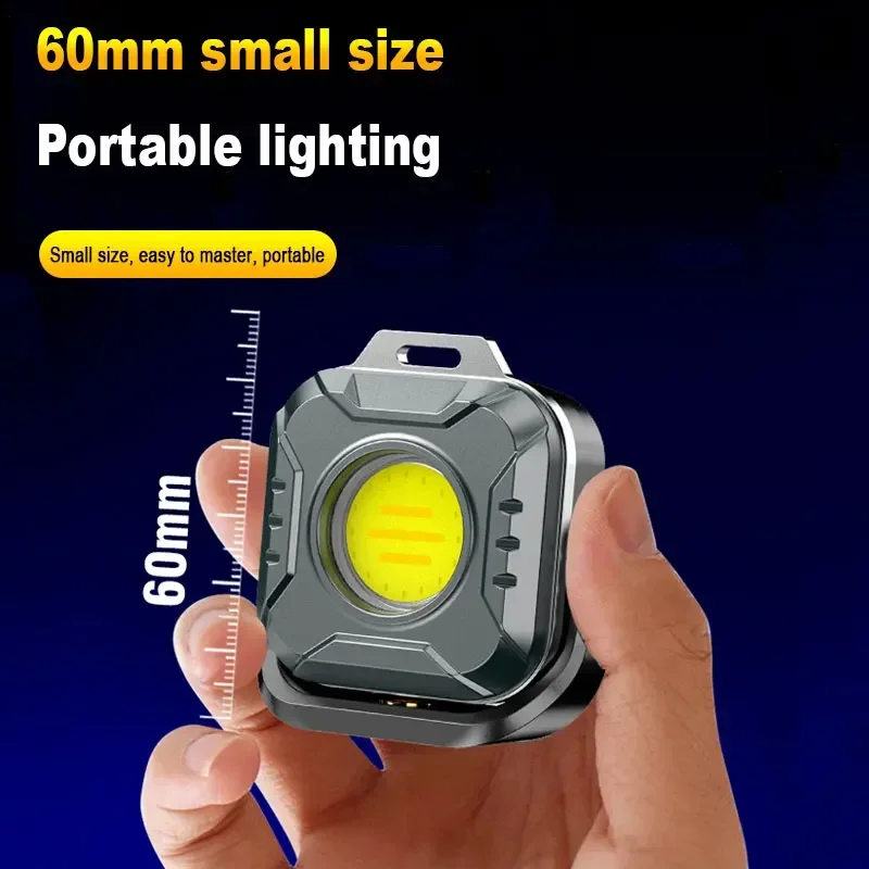 Super Bright Pocket COB Lamps Keychain Flashlight USB Rechargeable 6 Modes Mini Portable Work Light with Magnet Outdoor Camping