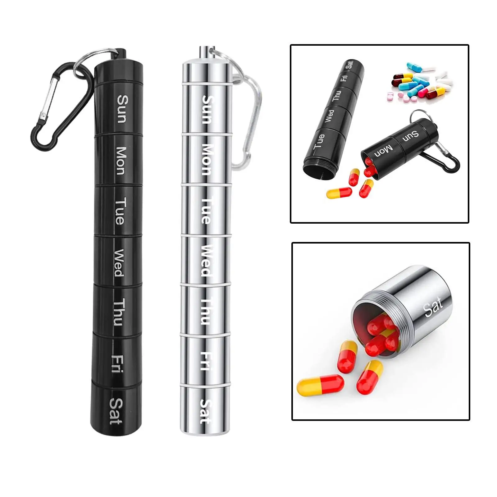 

Pill Organizer Waterproof Metal with Key Chain Portable Storage for Purse