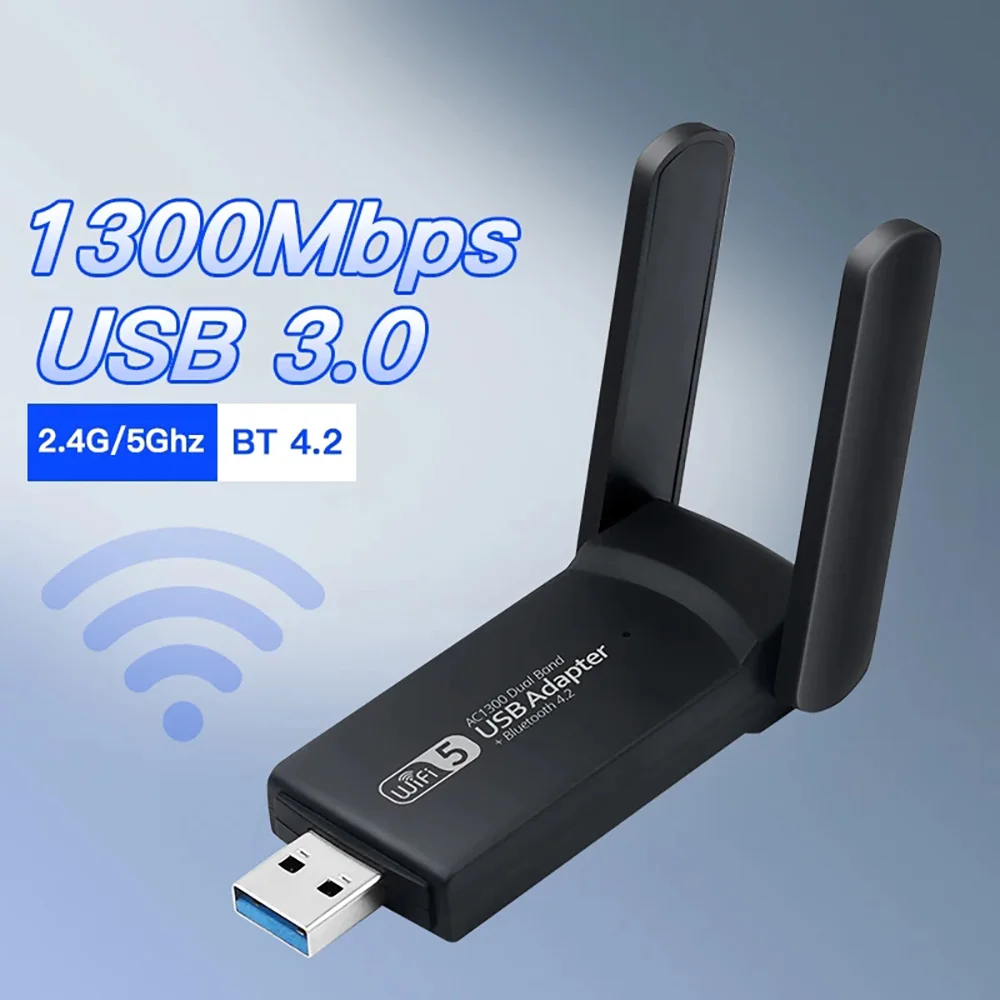 USB WiFi 5 AC1300 Network Card USB 3.0 Dual Band 2.4G/5GHz 802.11AC Bluetooth 4.2 USB WiFi Adapter For Driver Free Win 7/8/10/11 view 3