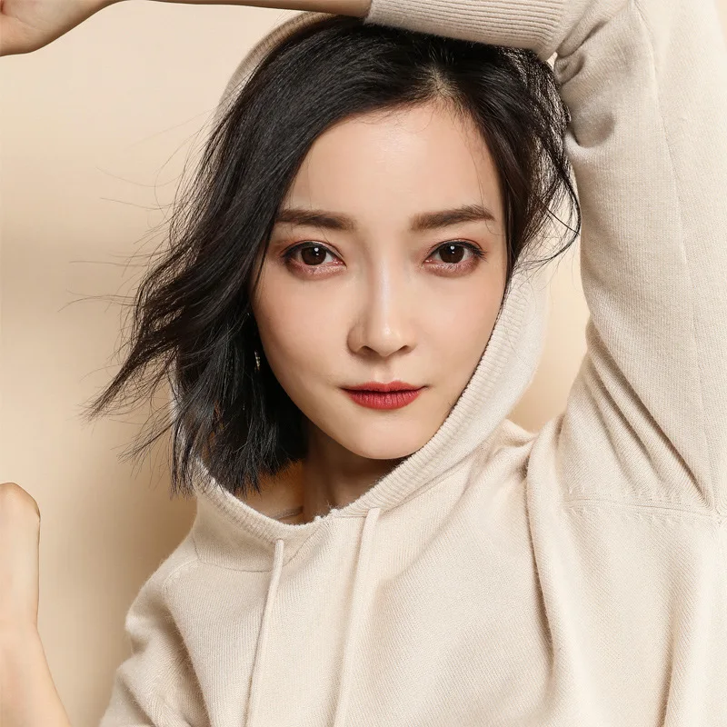 Women Drawstring Hooded Knit Sweater Long Sleeve Pullover Jumper Soft Solid Color Hoodie Tops Casual Autumn Winter Daily Wear