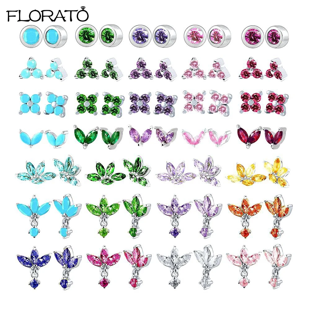

925 Sterling Silver Needle Trendy Cubic Zirconia Stud Earrings for Women Colorful Crystal Small Earrings Piercing Jewelry Gift