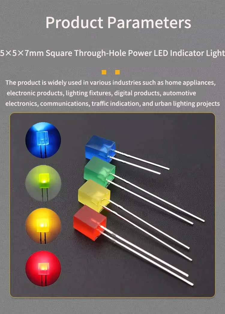 557 Quadratische Leuchtdiode (LED), 5×5×7mm Quadratische Durchsteckmontage-Leistungs-LED-Anzeigeleuchte – Detail 3