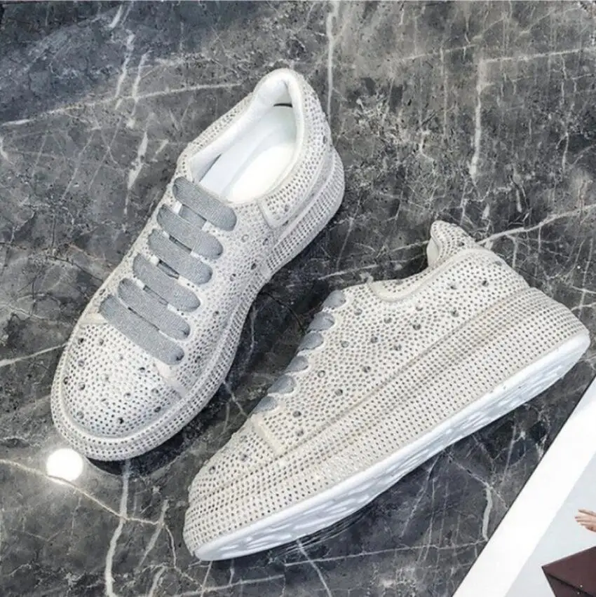 2024 Autumn Women Platform Shoes rhinestones Thick-soled White Silver Shoes Shining Crystal Sneakers Trend Casual Sneakers