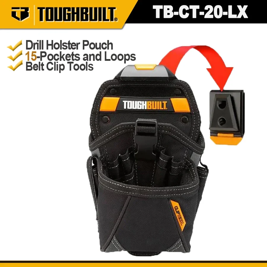 حقيبة حافظة الحفر ToughBuilt TB-CT-20-LX مع حقيبة أدوات No-Snag Hidden-S 15-Pockets 19x29x14 سم