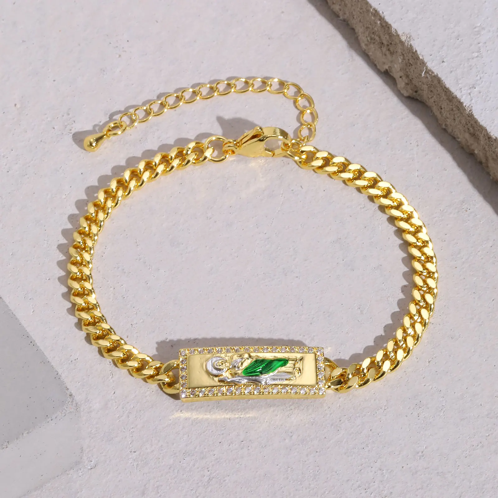San Judas Tadeo Bracelets for Men Boys,Gold Color Oro Laminado Adjustable Links Wristband,Glossy Religious Jewelry Gifts