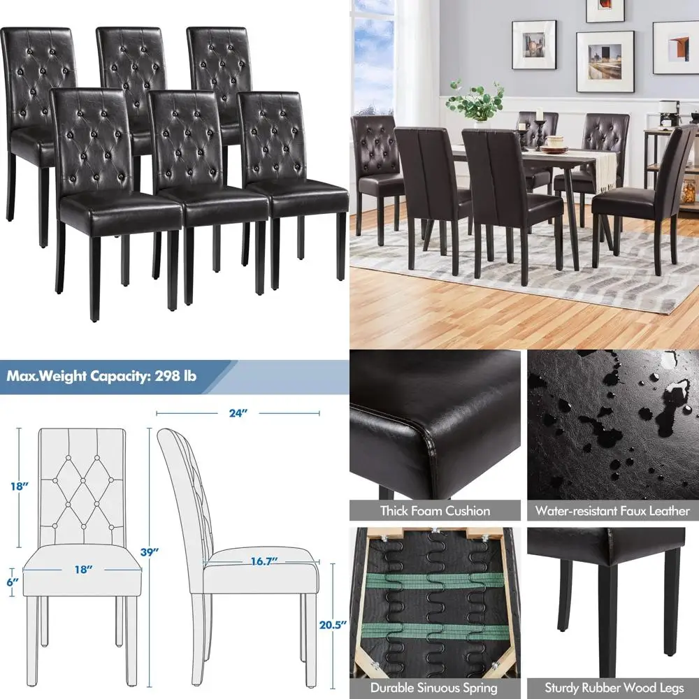 مجموعة من 6 كراسي طعام حديثة من الجلد الصناعي من Yaheetech مع أرجل من الخشب الصلب وحشوة معنقدة بأزرار #1