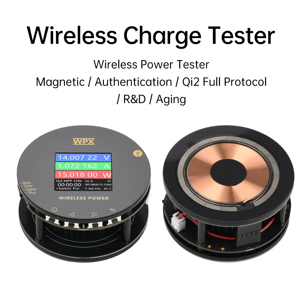 WPX-0001A Magnetic Wireless Charging Tester Multi-function Voltmeter Ammeter Power Meter Qi2 MPP 25W Fast Charging Protocol