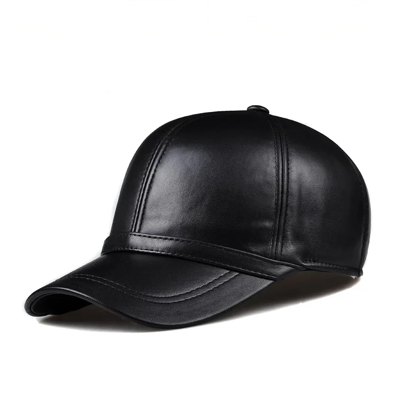 Men Sheep Earlap Caps Male Fall Winter 100% Sheepskin Hats New Casual Real Leather Outdoor Baseball Cap