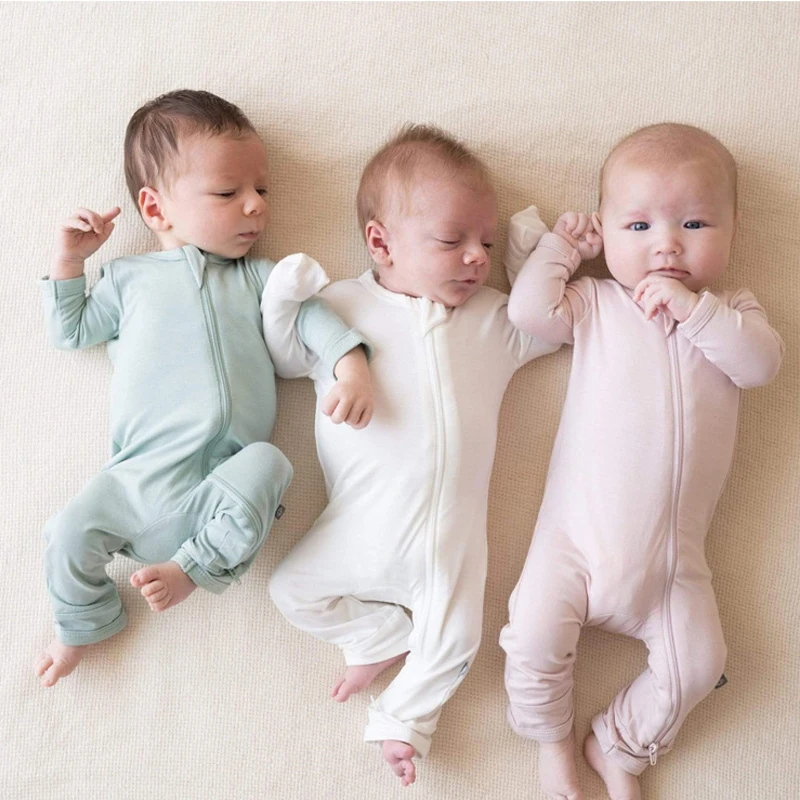 2023 Baby Romper Bamboo Fiber Baby Boy Girl Clothes Newborn Zipper Footies Jumpsuit Solid Long-Sleeve Baby Clothing 0-24M