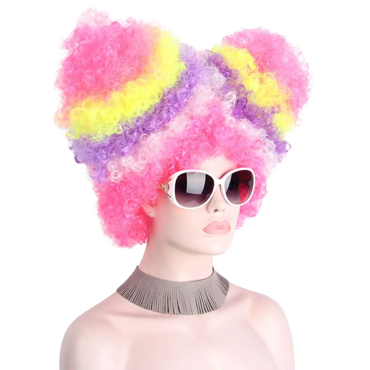 Afro Clown peruka Rainbow Coloful duży Top fani kocie uszy peruki na przyjęcie dla kobiet mężczyzn dzieci kolorowe kibice piłki nożnej peruka z