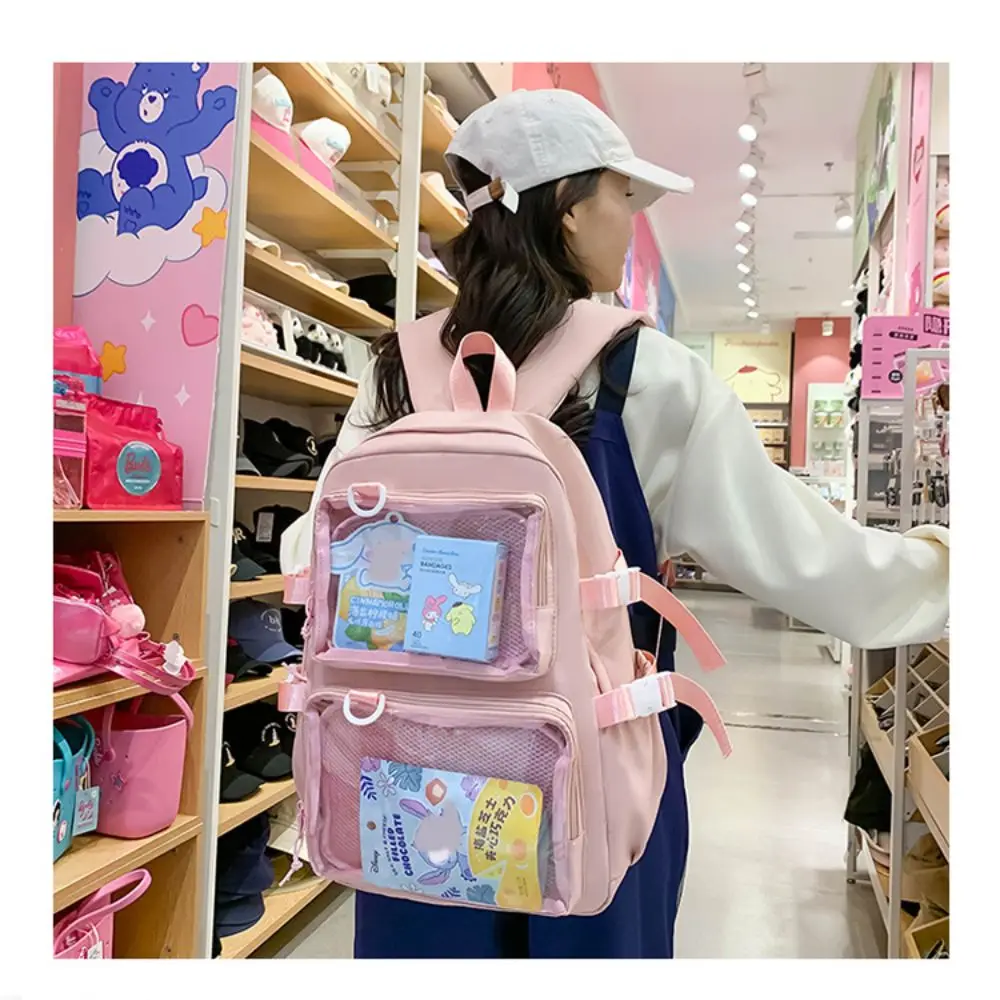 

New Large Capacity Backpack Two Clear Pockets Kawaii School Bags JK Bag for College Student