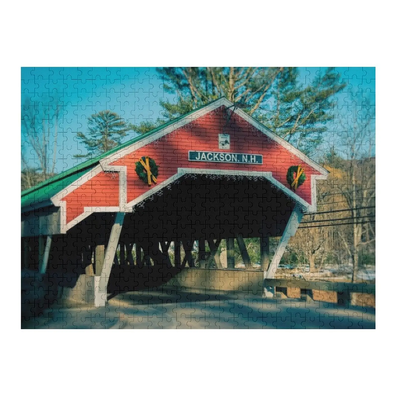 

West End of Honeymoon Bridge Jackson New Hampshire Jigsaw Puzzle Personalized Gift Married Wood Animals Puzzle