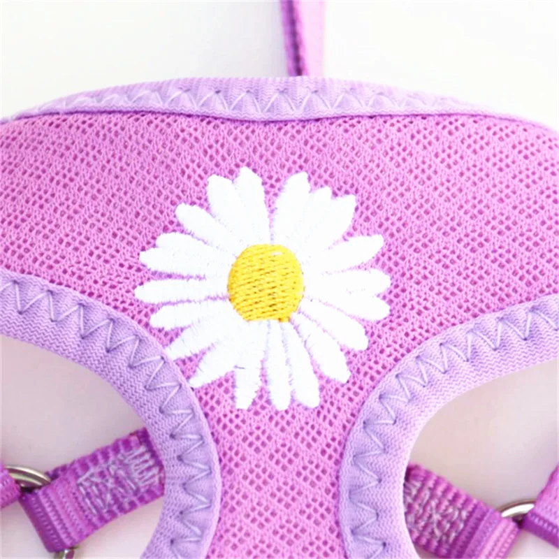 Daisy Embroidery Breathable Dog Harness and Leash Set, Adjustable Pet Harness Vest for Small Dogs Pet Supplies - view 4