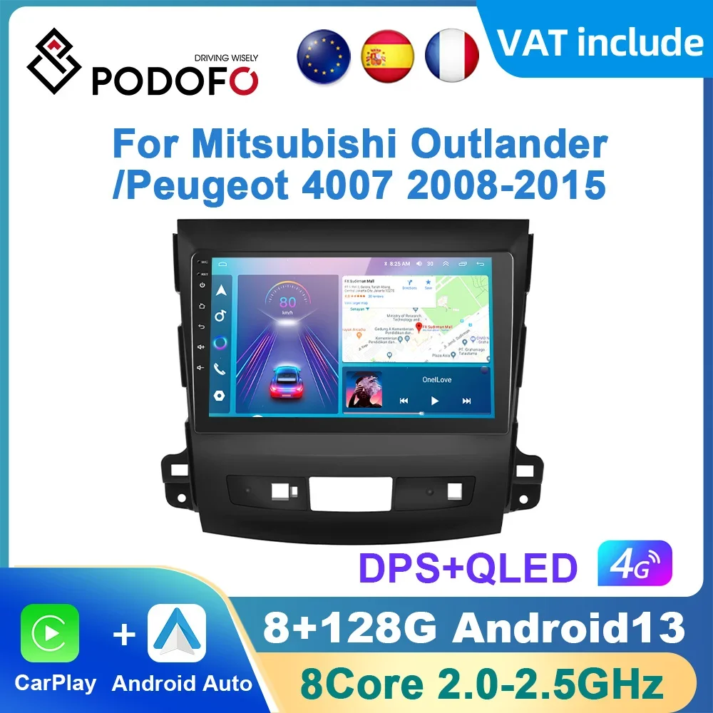 Podofo Android Carplay 2din Car Radio For Mitsubishi Outlander xl 2 2005-2012 Car Multimedia Player autoradio WIFI GPS RDS Radio