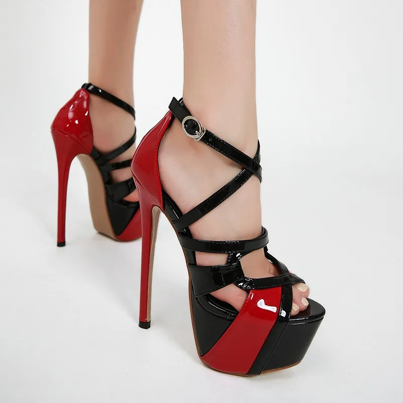 Sexy Club Extreme High Heels 16CM Party Women Shoes Platform Narrow Band Hollow Buckle Strap Cover Heels Stiletto Sandals