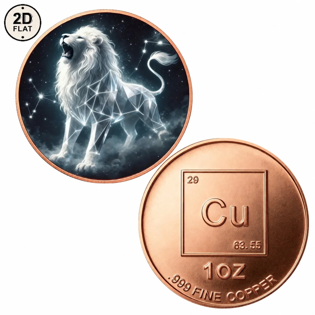 1pc 1oz .999 Fine Copper Leo Zodiac Commemorative Coin UV Printed Starry Sky Polygon White Lion Collectible Medal Birthday Gifts